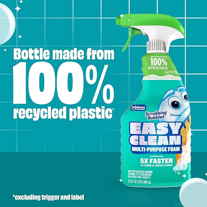 Scrubbing Bubbles Easy Clean Foaming Bleach-Free Bathroom All Purpose Cleaner, Fast-Acting Foam Cleans Limescale, Dirt and Grime on Showers, Sinks, Toilets, Tiles, Counters, & More, 32oz Spray, 2 Pack