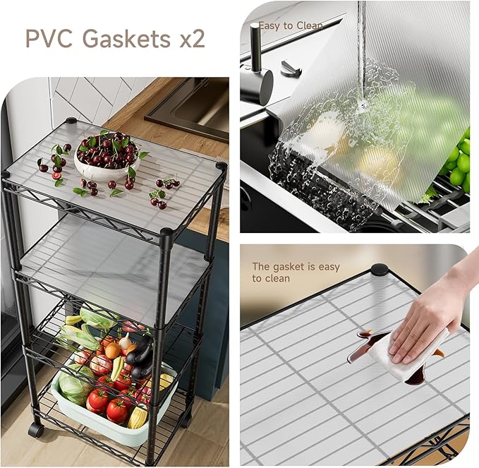 Golpart 4 Tier Adjustable Storage Shelves Metal Utility Shelf Wire Shelving Unit Organizer Rack for Home Kitchen Office Bathroom Pantry Room 12" D x 18" W x 44" H