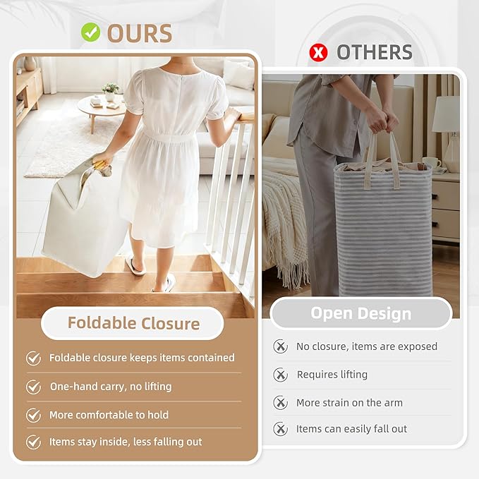 STORAGE MANIAC 2-Pack Large Laundry Hamper, 100L (26.4 Gal) Collapsible Laundry Basket with Bamboo Handles, Freestanding Waterproof Clothes Hamper for Laundry Room, Bedroom, Dorm, Towels, Toys, White