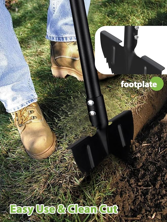 Garden Edger Lawn Tool, Half Moon Edging Shovel for Landscaping Yard, Manual Grass Edger with 34"-42" Adjustable Long Handle, Sharp Saw Tooth Blade, T Grip, Stand Up Garden Tools for Sidewalk, Borders