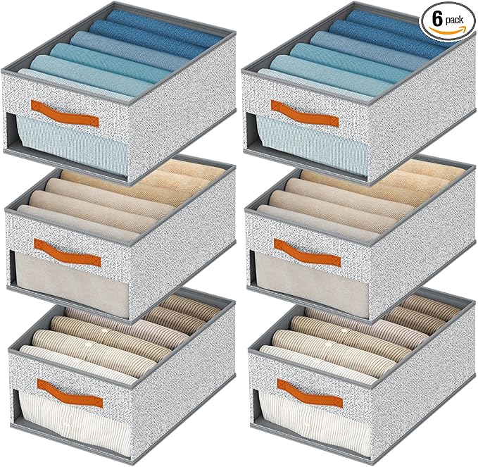 Homsorout Drawer Organizers and Storage - 6 Pack Foldable Pants Organizer with Clear Window & Handles, Fabric Closet Organizer for Clothes, Jeans, Sweaters, Towels, T-shirt, Scarf (Ant Light Gray)