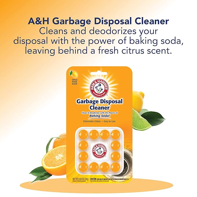 Arm & Hammer 24-Count Sink Garbage Disposal Cleaner, Freshener & Deodorizer Capsules Citrus Scent, with Power of Baking Soda