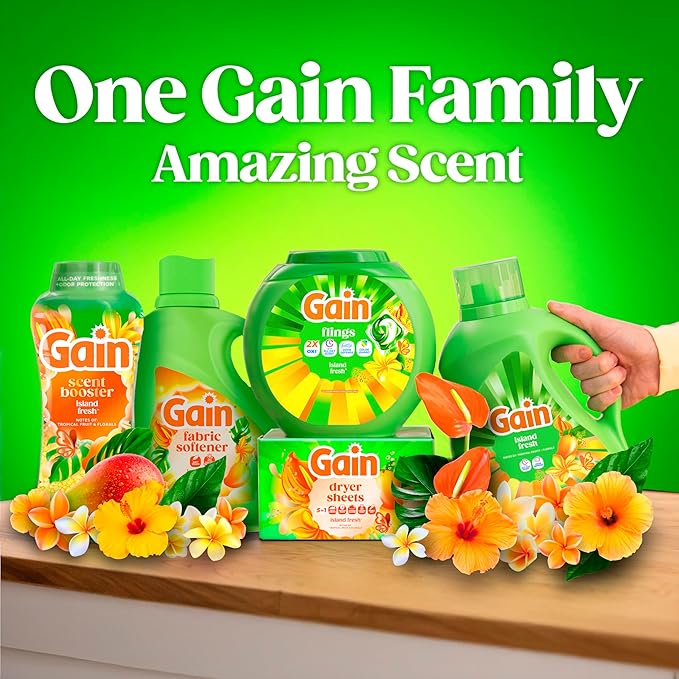Gain Liquid Laundry Detergent, Now with Odor Defense, Island Fresh Scent, 132 fl oz, 100 Loads (Packaging May Vary)