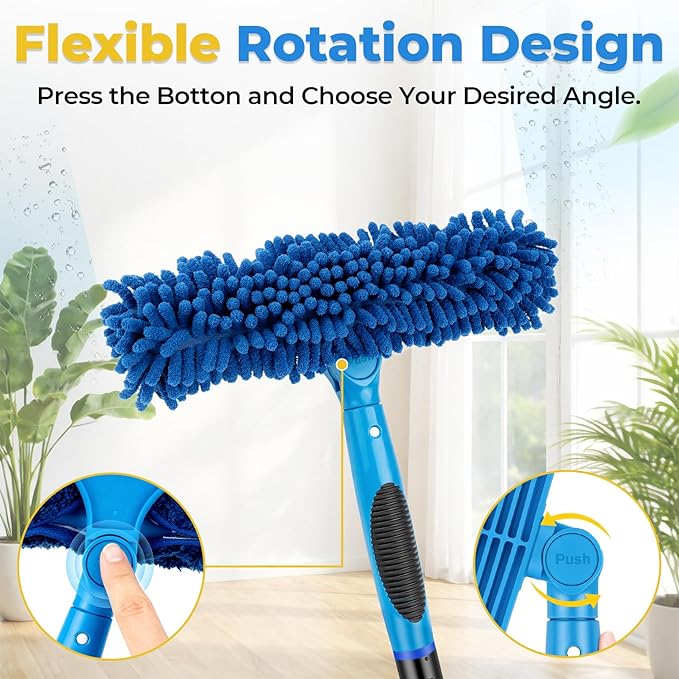JTIEO 69'' Squeegee for Window Cleaning, 2-in-1 Window Squeegee Cleaner Tool with Extension Pole & Rotating Head, Blue Window Cleaning Kit for Shower Cleaner, Indoor & Outdoor Glass, High Window, Car