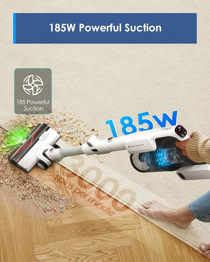 Tineco Pure ONE A50S Cordless Stick Vacuum Cleaner, 185W Suction,1L Larger Dustbin, 3DSense Power Brush, PureCyclone Tech, Easily Tackles Large Debris