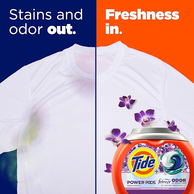 Tide Power Pods with Febreze Laundry Detergent Pacs, 45 Count, Spring & Renewal Scent, All-Day Freshness