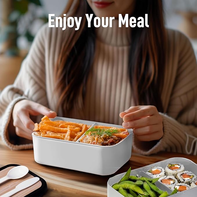 KARRICO Double Premium Bento Box Adult, 67 fl oz BPA-Free - Cream Stackable Lunch Box with Leak-Proof Lids & Dividers, Perfect for Meal Prep, Lunches & Portion Control
