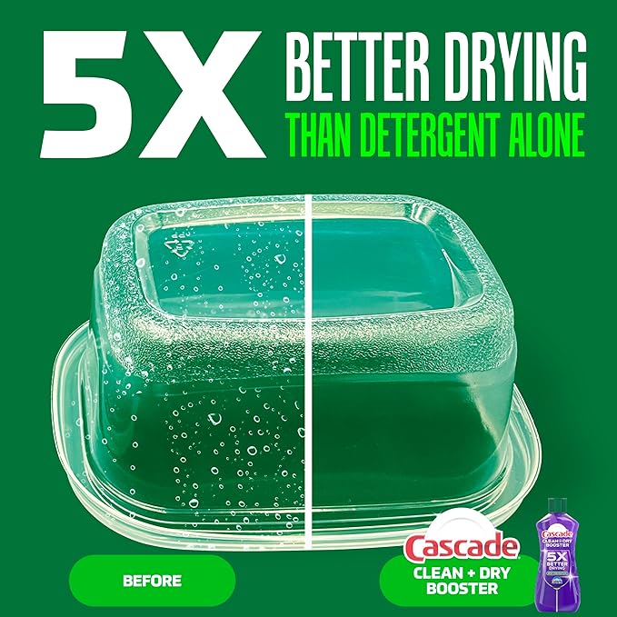 Cascade Rinse Aid Clean & Dry Booster Dishwasher Liquid, Gel & Detergent Pods for Sparkling Clean Dishes, Dishwasher Soap Tablets & Rinse Aid Dry Booster, 30.5oz