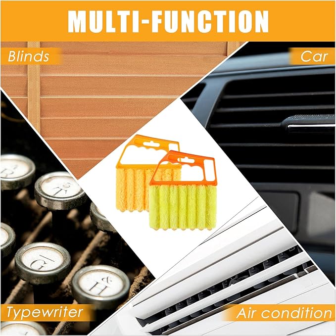 Geiserailie 2 Pcs Window Venetian Blind Cleaner Duster Tool Washable 7 Fingers Dusting Cleaner and Air Vent Shutter Brush Blinds Air Conditioner Fan Duster Dirt Housekeeping Tool (Orange Handle)