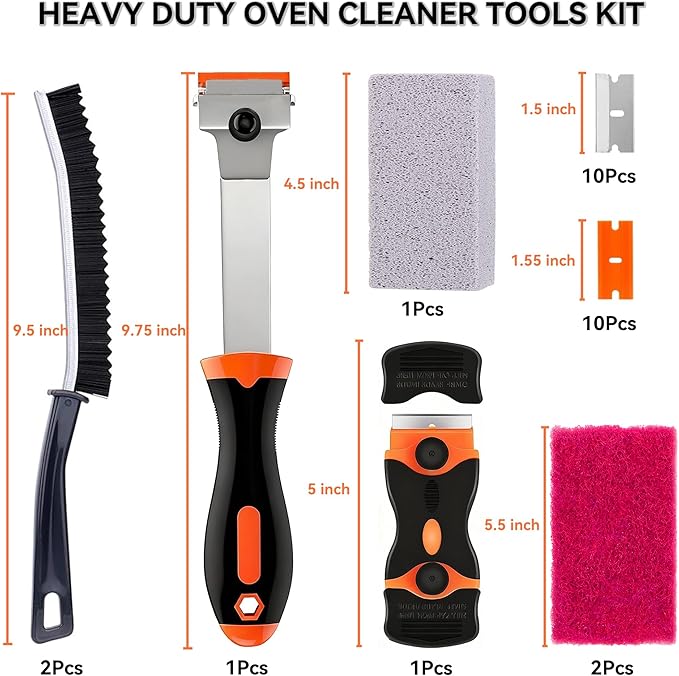 Heavy Duty Oven Cleaner Tools Kit | Professional Oven Cleaning Accessories with Crevice Brush, Razor Scraper & Pumice Stone | Deep Clean Electric Ovens&Stovetops for Home Kitchen Maintenance