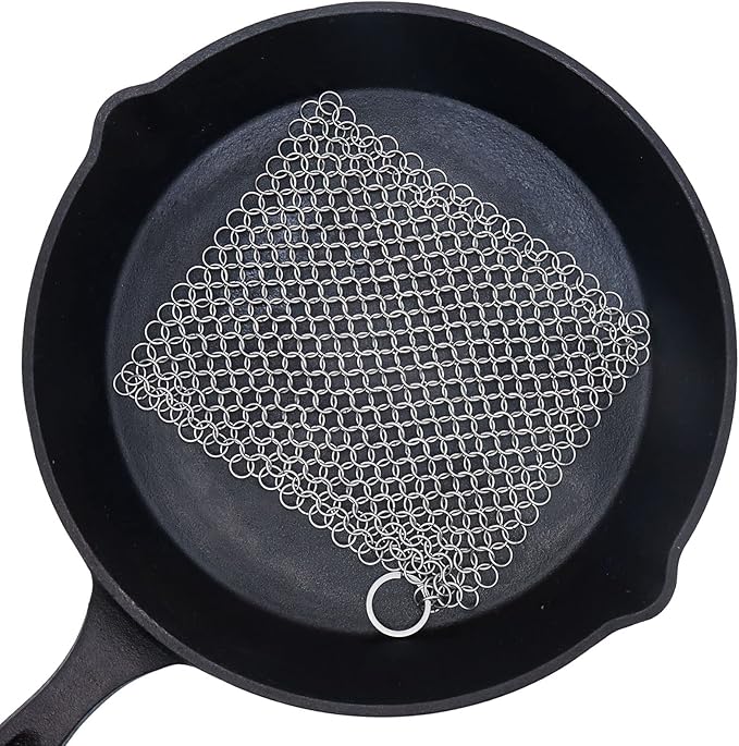 Cast Iron Cleaner - 6 Inch Stainless Steel Chain mail Scrubber for Cast Iron Pans Cleaner Chainmail Scrubber for Skillet, Wok, Pot, Dutch Ovens