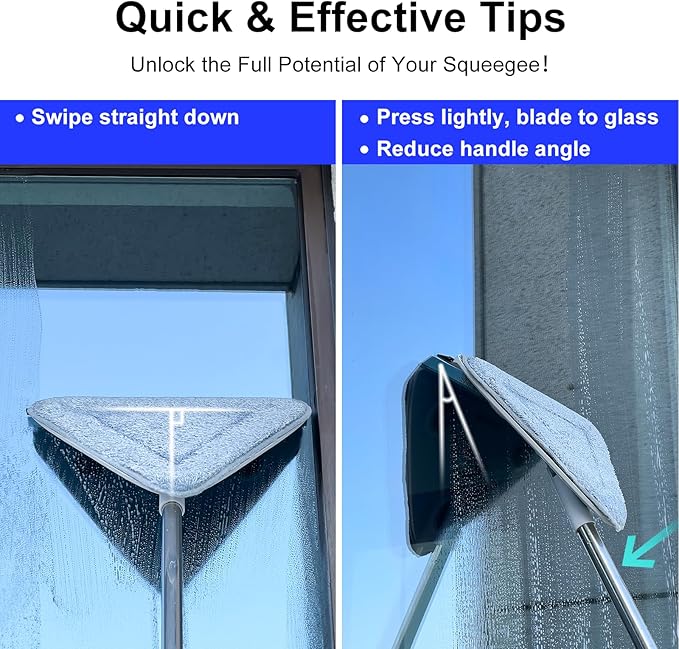 CTIME 78'' 3 in1 Professional Window Squeegee & Wall Mop : Window Cleaning Kit with 360° Rotating Triangular Head & Universal Cloth Slots (Includes 3 Reusable Pads)