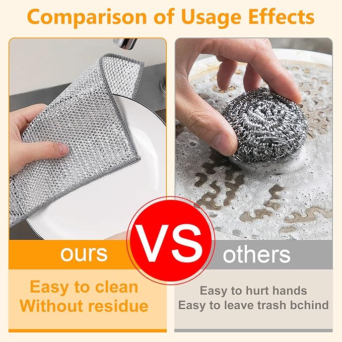 Extra-Large Size Multipurpose Wire Dishwashing Rag,Non Scratch Wire Dishcloth, Reusable Steel Wool Scrubber,Non-Scratch,Quick-Drying,Multi-Purpose for Kitchen,Bathroom Cleaning (10)