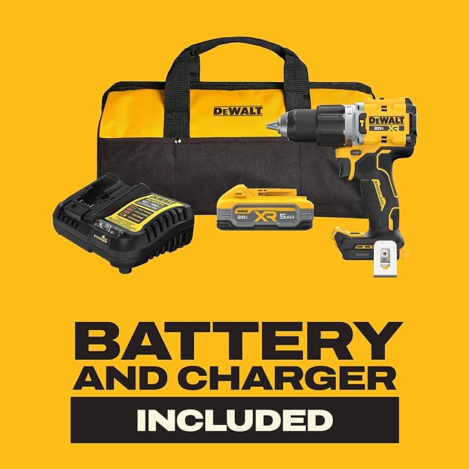 DEWALT 20V MAX Cordless Drill Driver Set, Electric Drill, Brushless 1/2 In 2 Speed, 2.0 Ah Battery and Charger Included, LED Light (DCD777D1)
