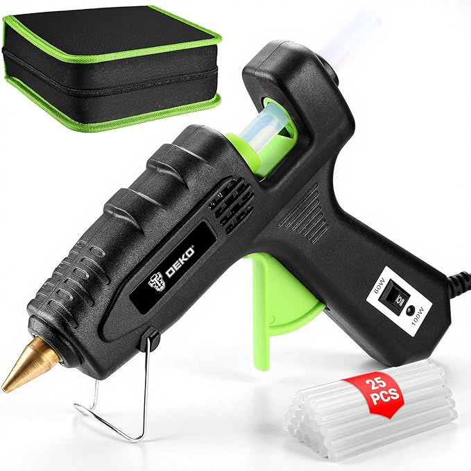 Hot Glue Gun Full Size: DEKOPRO 60/100Watt Dual Temp Hot Glue Gun Kit with 25 Glue Sticks, Organize Storage Case, Heavy Duty Heat Glue Gun Tool Set for Home Repair, Art & Crafts, DIY Black