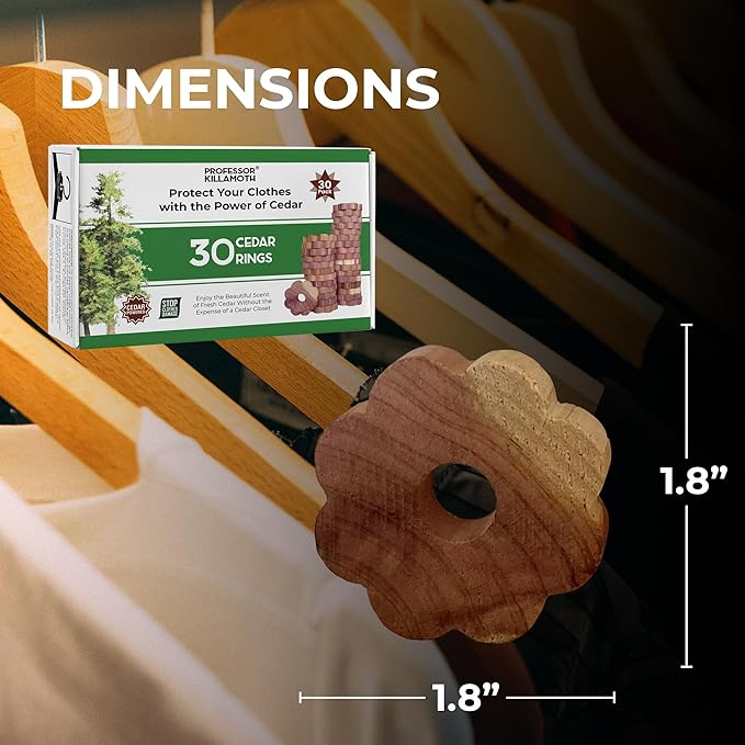 Professor Killamoth 30 Cedar Rings for Clothes Storage - Stop Clothes Damage - 30 Fresh Cedar Rings to Protect Your Clothes