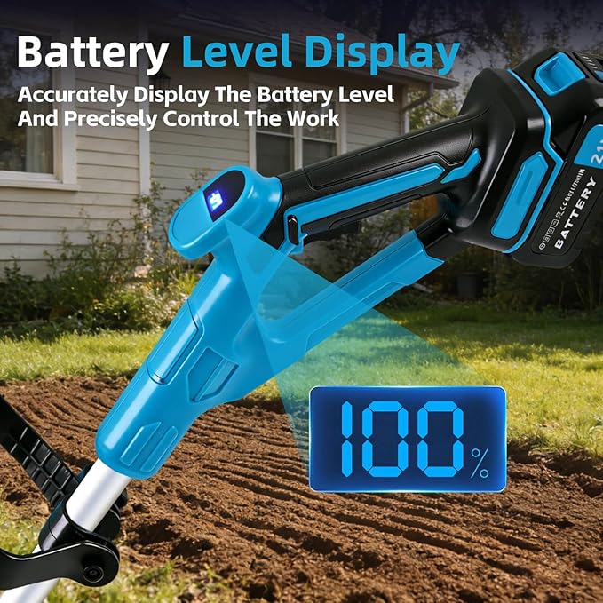 Cordless Tiller Cultivator, Battery Powered Electric Tiller with 360RPM, 48 Steel Tines, 9" Tilling Width, 6.6" Depth, Portable Rotary Tiller for Gardening(2x4.0 Ah Battery & Charge & LCD Display)