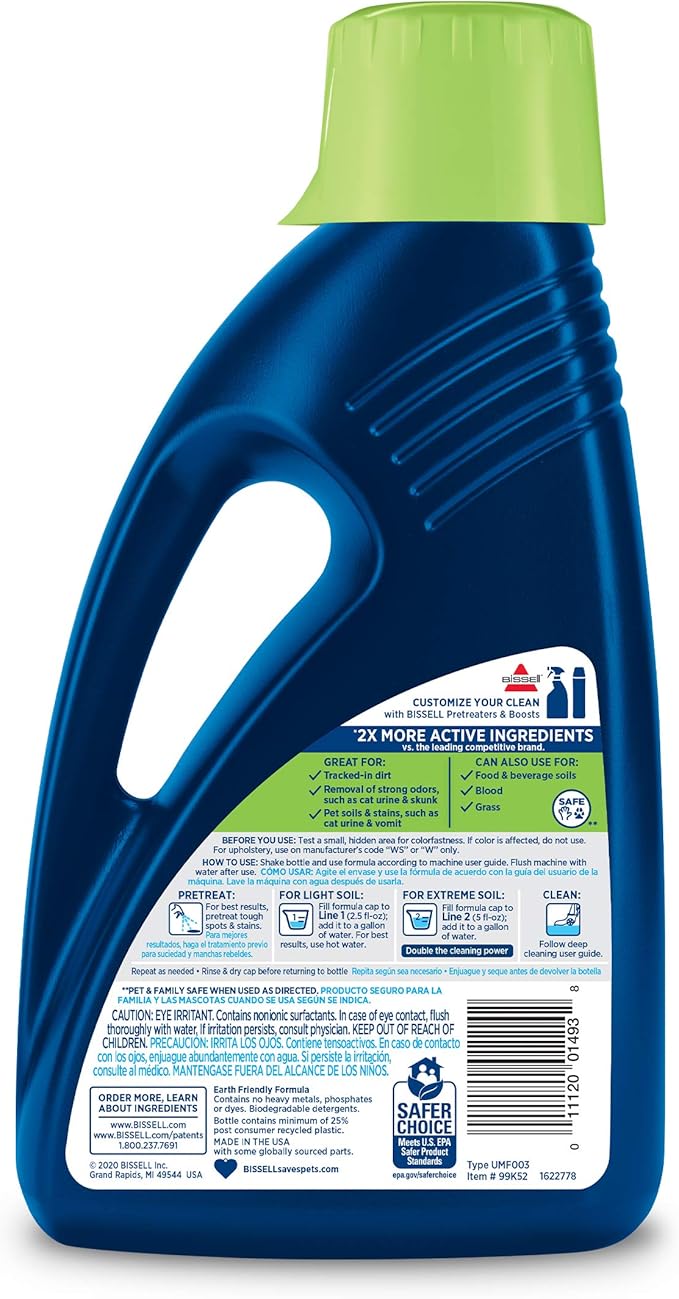 BISSELL 2X Pet Stain & Odor Full Size Machine Formula, 60 ounces, 99K52