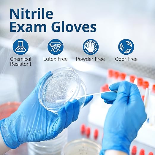 Disposable Nitrile Exam Gloves, Blue, Nitrile Gloves Disposable Latex Free, Medical Gloves, Cleaning Gloves, Food-Safe Rubber Gloves, Powder Free, Non-Sterile, 50-ct Box (XL)