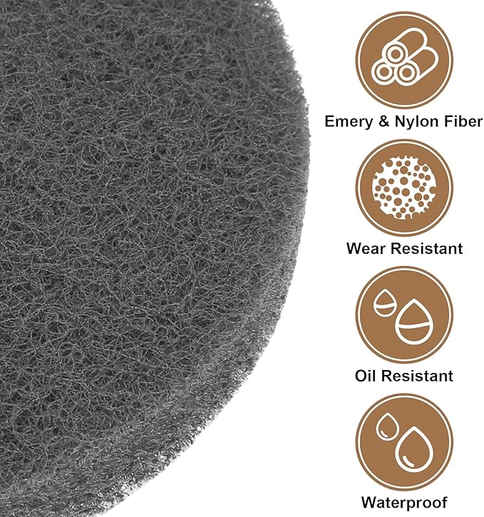 HARFINGTON 16pcs Scrubber Scouring Pads 800 Grits 5 Inch Drill Power Brush Hoop and Loop Surface Conditioning Disc Drill Scuffing Disc Scrub Pads for Home Kitchen Cleaning, Gray
