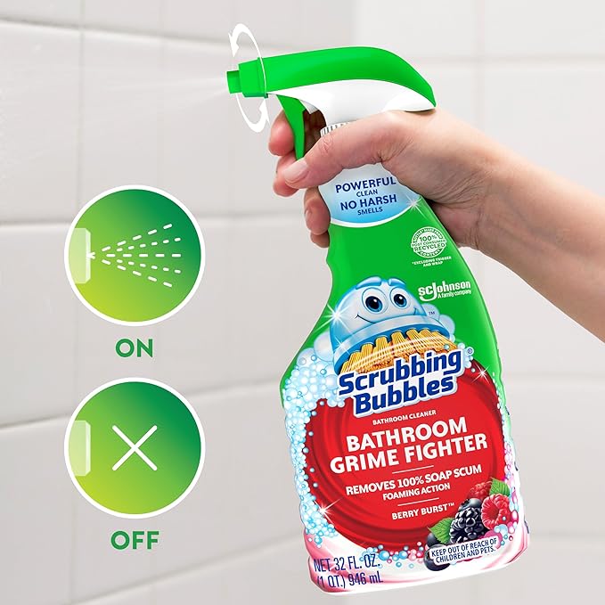 Scrubbing Bubbles Bathroom and Shower Cleaner Spray, Foaming Action Bathroom Grime Fighter Removing Soap Scum, Berry Burst Scent, 32oz (Pack of 2)