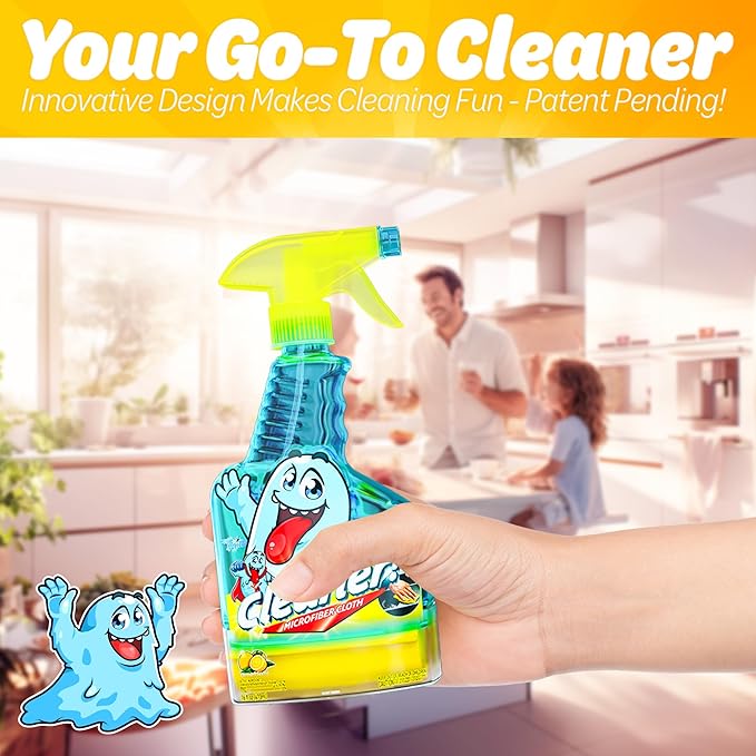 Spray Bottle with Microfiber Cap - All Purpose Cleaner 16oz - Lemon (2 Pack)
