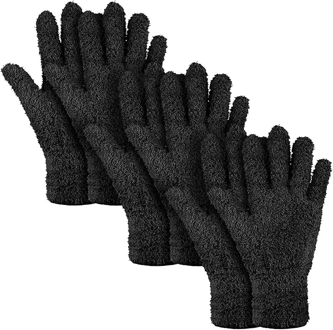 Patelai 3 Pairs Microfiber Plant Dusting Gloves Leaf Cleaning Gloves for Indoor Plants, Blinds, Furniture, House (Black,Large)