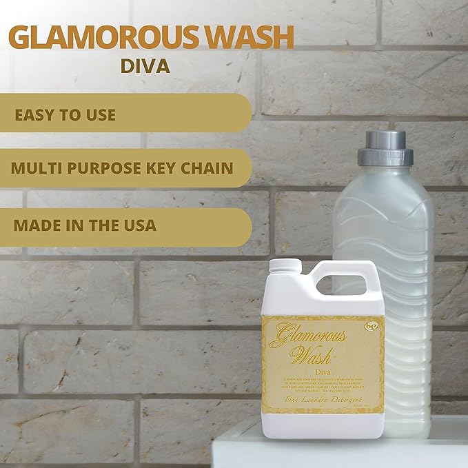 Worldwide Nutrition Bundle Compatible with Tyler Candle Company Glamorous Wash Diva Laundry Liquid Detergent - Diva Scented Luxury Detergent - Hand and Machine Washable - 907g (32 Fl oz) with Keychain