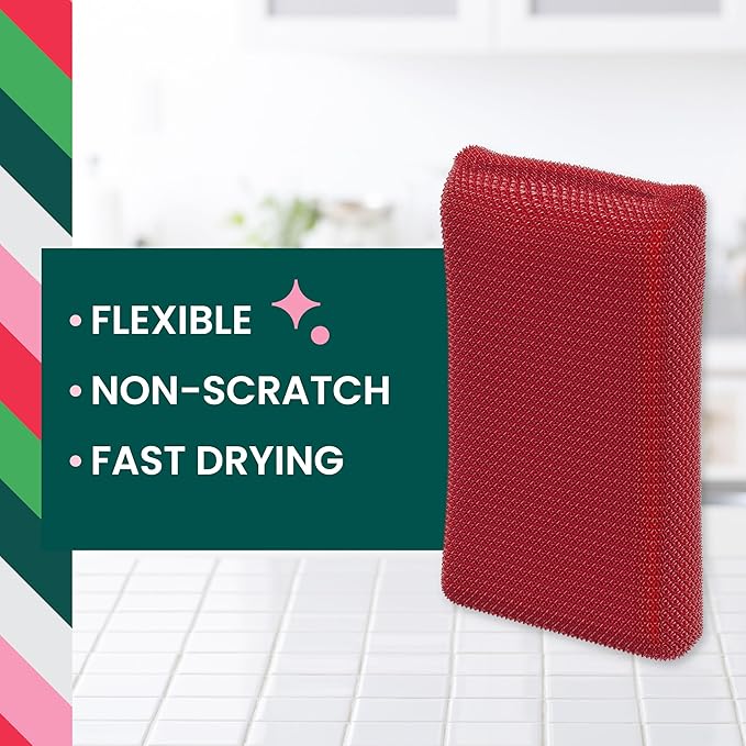 Scotch-Brite Dobie Pads, Dobie Sponge for All Purpose Cleaning of Kitchen, Bathroom, and Household, Non Scratch Dobie Cleaning Pads Safe for Non-Stick Cookware, 2 Holiday Red Dobie Pads