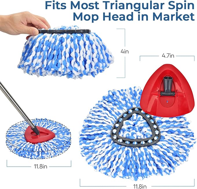 Matthew Spin Mop Replacement Kit - 2 Refill Heads, 30-58in Handle & Base Combo Set (Blue, 1-Tank System)