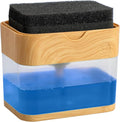 S&T INC. Dish Soap Dispenser and Sponge Holder for Kitchen Sink, Waterproof Labels and Sponge Included, 13 Ounces, Plastic, Bamboo