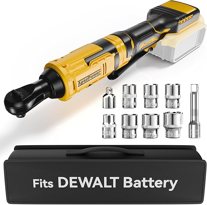 1/2 Inch Cordless Ratchet Wrench, for DEWALT 20V Max Battery, 88Ft-Lbs, 0-400RPM, Electric Ratchet Wrench Set with Variable Speed Trigger, Reinforced Head, R&F Switch, 7 Sockets, 1/2" to 3/8" Adapter