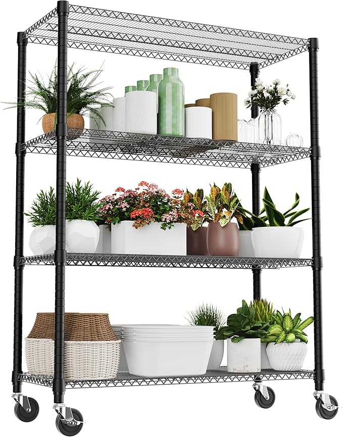 M MZG 2640LBS 53.1" W 4 Tiers Shelf Steel Storage Shelves Shelving Unit Steel Organizer Wire Rack for Home,Kitchen,Office,Garage Black 23.6" D x 53.1" W x 73.6" H