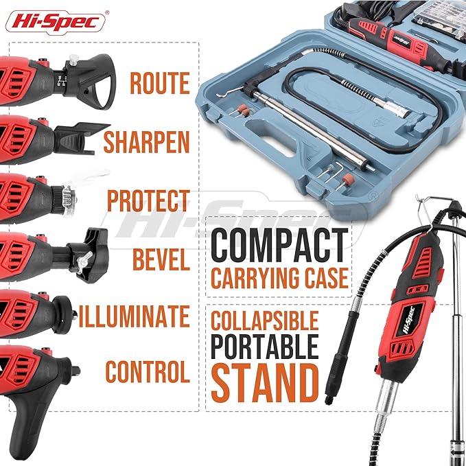 Hi-Spec Corded Power Rotary Tool Kit with Dremel Compatible Bits. Variable Speed Electric Metal Grinder Drill for Cutting, Trimming, Grinding, Engraving and Sanding