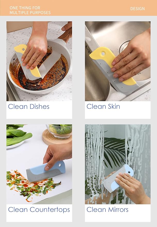 3 Pack Small Squeegees, Mini Squeegee for Windows, Mirrors, Bathroom Glass Shower Mirrors and Counter, Kitchen Countertops and Sink. Dish Scraper for Cleaning Up Dish Residue.(Blue&Yellow&Grey)