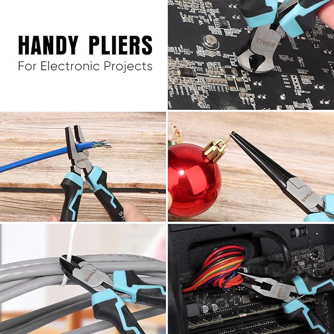 SHALL Mini Pliers Set, 6-Piece Small Pliers Tool Set Includes Needle Nose, Long Nose, Bent Nose, Diagonal, End Cutting and Linesman for Making Crafts, Electronic Repairing & Jewelry with Pouch