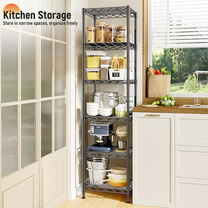 DurayLoly 6 Wire Shelving Metal Shelves Storage Rack:Adjustable Storage Shelves Standing Shelf Units and Narrow Shelf for Laundry Bathroom Kitchen Pantry Closet Office 15.8" w*11.8" D*63" H
