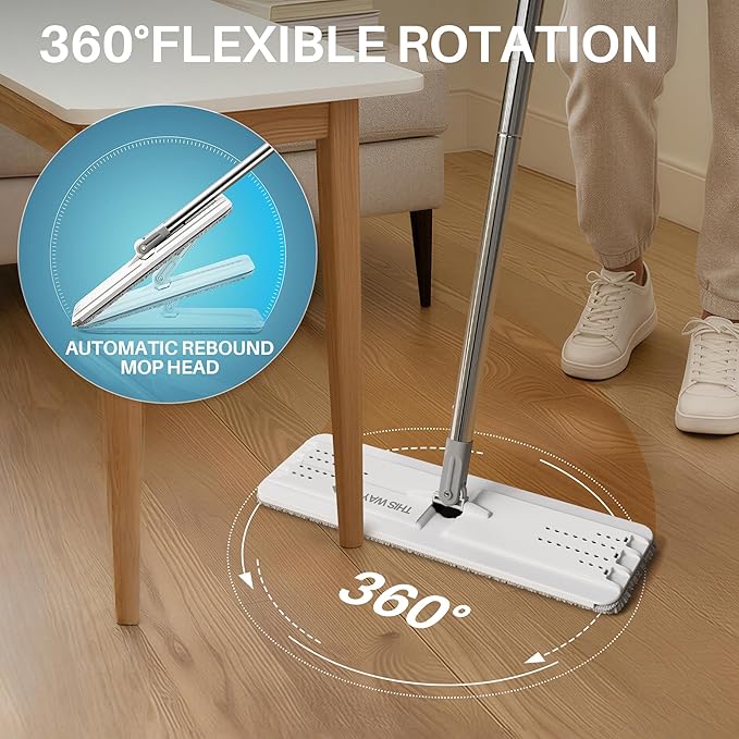 JOYMOOP Hands-Free Self-Cleaning Microfiber Mop and Bucket with Wringer Set for Home, Mops for Floor Cleaning and Wall Cleaner, Hardwood, Tile, Laminate, Vinyl Floors, Smooth Walls, and Glass Windows