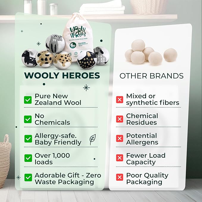 No More Dryer Sheets! XL Wool Dryer Balls 6-Pack, Reusable Laundry Softener & Static Reducer, Eco-Friendly, Long-Lasting, Safe for Sensitive Skin