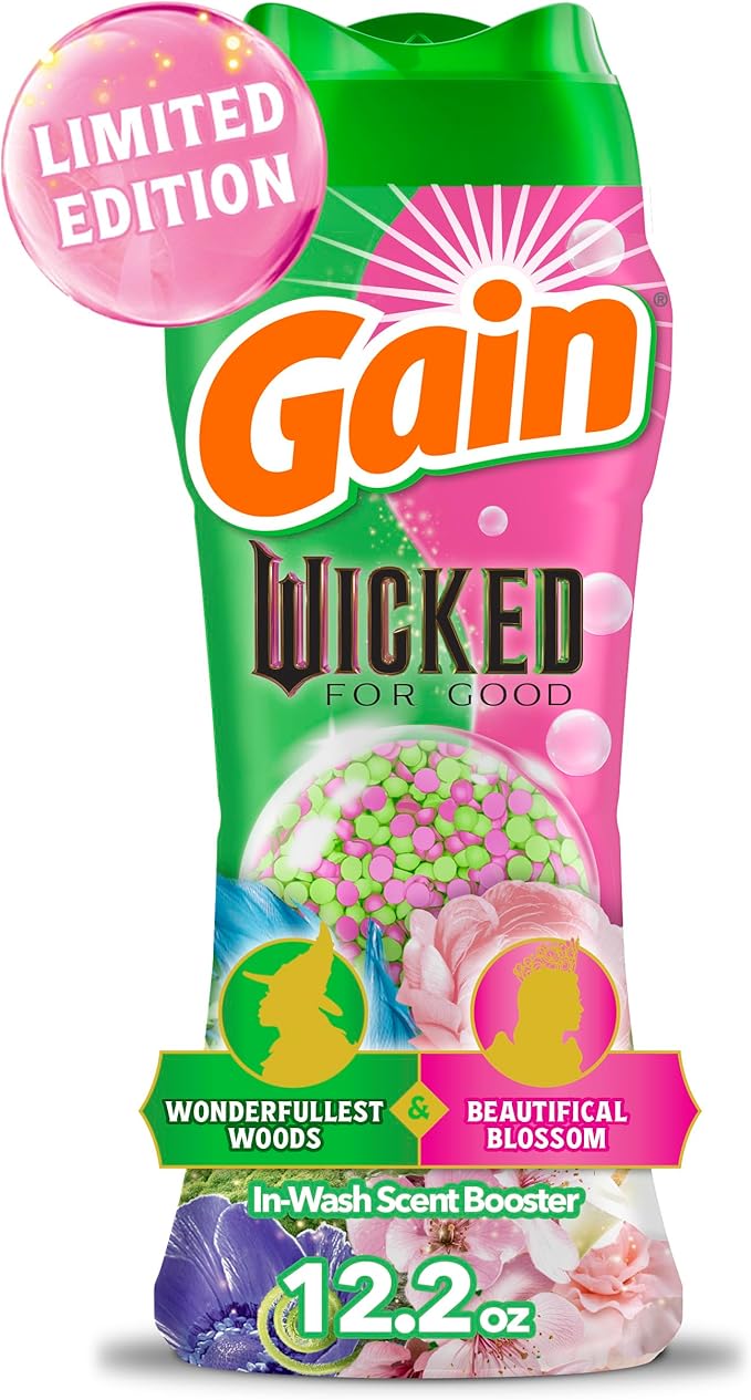 Gain In-Wash Laundry Scent Booster "Wicked: For Good" Limited Edition, Wonderfullest Woods & Beautifical Blossom, 12.2 oz, Fresh Extender + Odor Protection Laundry Beads