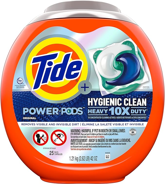 Tide Hygienic Clean Heavy 10x Duty Power PODS Laundry Detergent Pacs, Original, 25 count, For Visible and Invisible Dirt (Pack of 2)