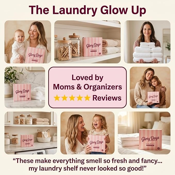Glory Days Fabric Softener Sheets for Washer - Fresh Linen Scent, Replaces Liquid Softener, Plant-Based, Plastic-Free, Eco Friendly, 60 Loads