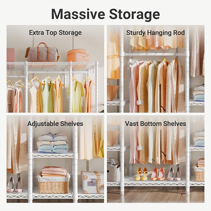 VIPEK V50 White Closet Rack, Extra Large Heavy-Duty Freestanding Wardrobe with Adjustable Shelves for Bedroom, Apartment, Walk-in Closet, 1300 lb Capacity