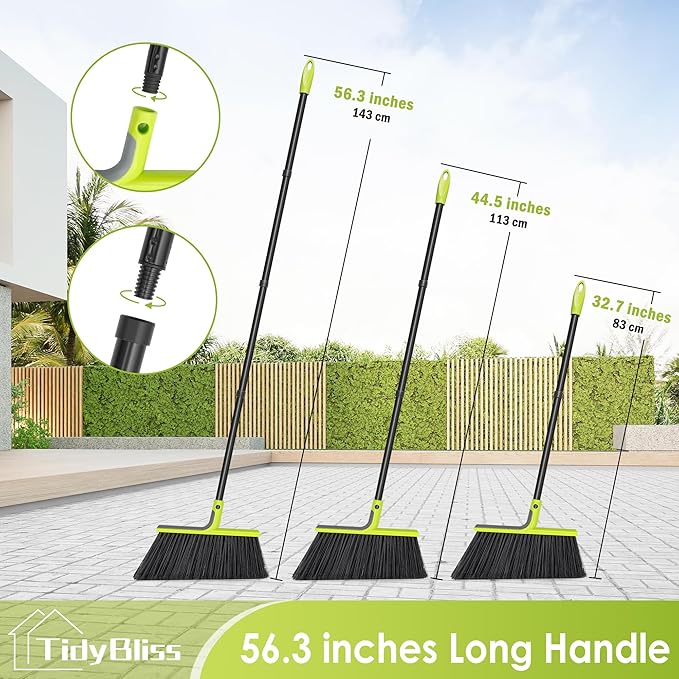 4 Packs Outdoor Broom Heavy Duty, 56 inches Tall Commercial Soft Bristle Angle Brush for Sweeping Outside Patio Garden Porch Deck Shop Restaurant Garage House Lobby Hardwood Floors (Green)