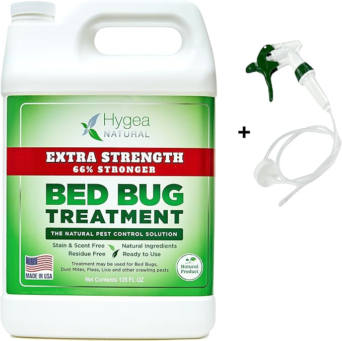 Hygea Natural Extra Strength Bed Bug & Mite Spray- Child & Pet friendly - Stain & Odor Free - 66% Stronger Natural Formula (128 oz)