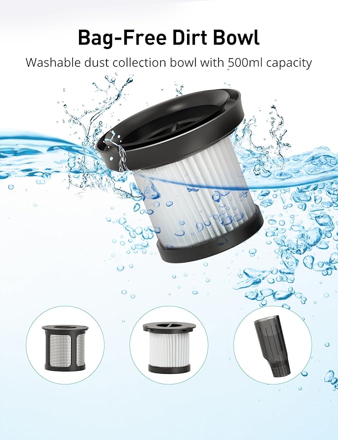 Aspiron Cordless Handheld Vacuum, 24KPA Powerful Car Vacuum, 2-Speed, 2 Charging Methods, Wireless Charger, Ergonomic Handle, Portable Rechargeable Vacuum Cleaner for Car, Home, Black Silver