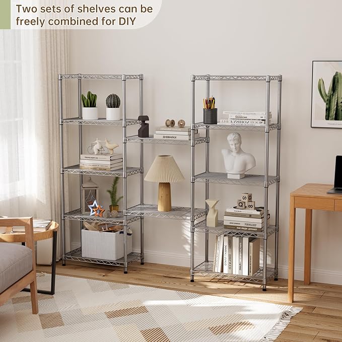 Golpart 5 tire Shelves Storage Wire Shelving Unit Metal Shelf Adjustable Organizers Storage Shelving with Wheels for Bathroom Laundry Room Kitchen Pantry12”D x 22”W x 69”H Silver