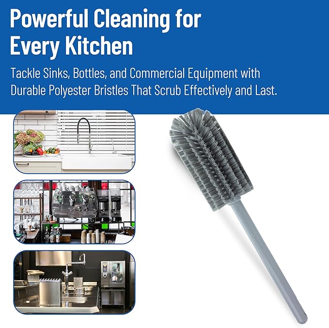 SPARTA Scrub Brush Bottle Brush, Dishwasher Safe Brush with Hanging Hole for Cleaning, Plastic, 16 Inches, Gray, (Pack of 4)