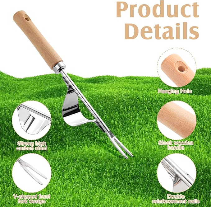 2 Pcs Hand Weeder Puller Tool for Garden Stainless Steel Two Pronged Fork Manual Weed Remove Dig Tool for Lawn Yard Farmland Cultivating Transplant Plant Flower Weeds(Straight Line Style)
