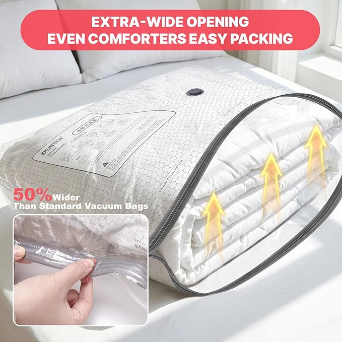 IDEATECH 8Pack Vacuum Storage Bags with Electric Pump, Jumbo Vacuum Seal Bags for Clothing, Bedding & Blankets, Heavy Duty Compression Space Saver with Airtight Seal, Closet & Under Bed Storage-4L+4XL
